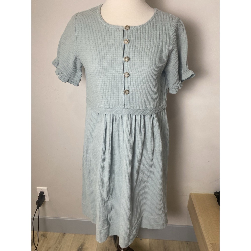 Piper and Scoot Waffle Knit Dress Women's Blue Small Cottage Core Granny Core S